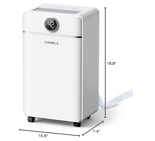 CHIVALZ 1500 Sq.Ft Dehumidifier for Basement with Drain Hose Max 25 Pints, Dehumidifiers for Home, Bedroom, Bathroom, Quiet, Intelligent Humidity Control, 3 Modes, 24H Timer, White 1Pack