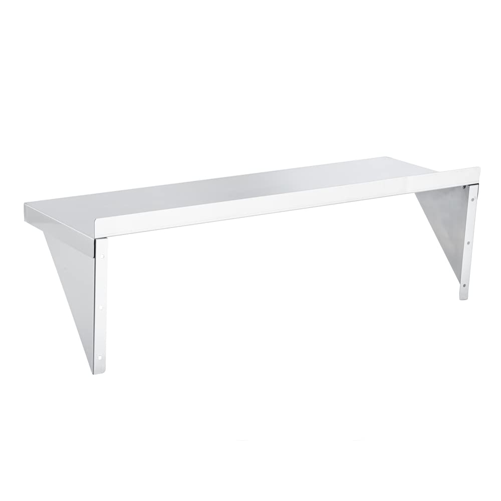 Restaurantware 12 x 36 Inch Heavy-Duty Stainless Steel Wall Shelf - 1 Shelf, Silver, Modern, Industrial, Floating Shelves