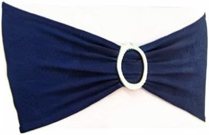 Skiennix Navy Blue Chair Sashes - 100 Pack Spandex Chair Bands with Buckles for Weddings & Events