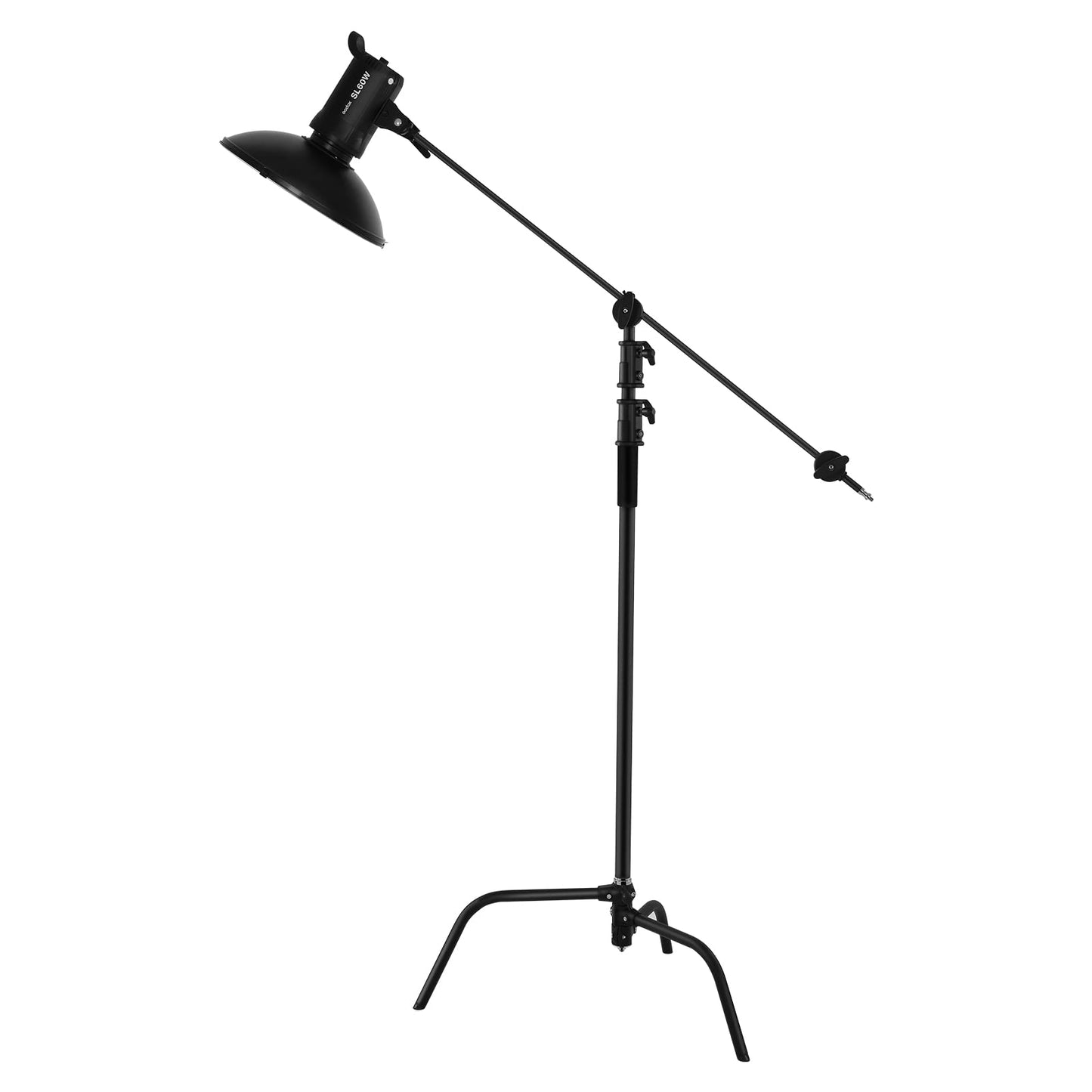 Soonpho 2 Pack 100% Heavy-Duty Steel C-Stand, Pro Photography Light Stand with 3.5'/108cm Extension Arm, Grip Head, Turtle Base for Studio Monolight, Softbox, Reflector, Max Height 10'/305cm – Black
