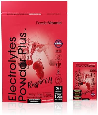 PowerVitamin Electrolytes Powder Packets - Raspberry - Keto Electrolytes for Daily Energy - Hydration Powder with 1000mg Potassium, 120mg Magnesium, Zero Calories - 30 Hydration Packets