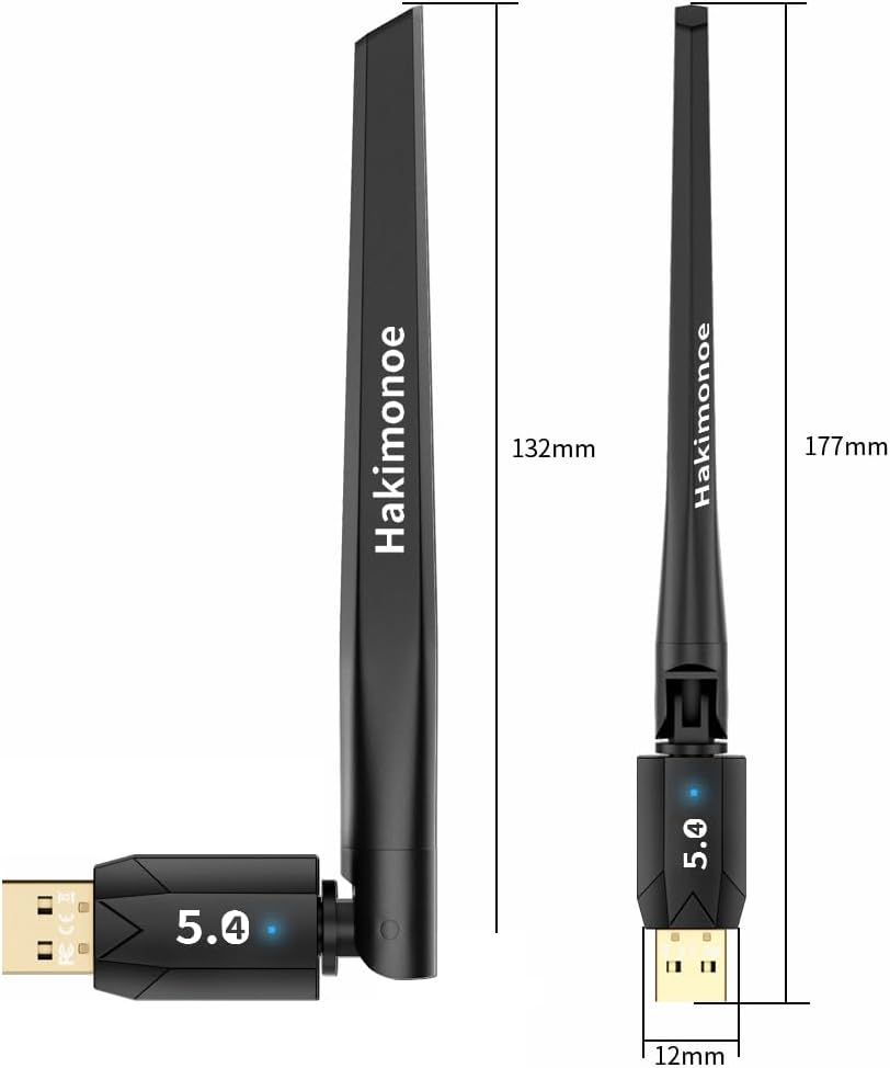 hakimonoe 5.4 11 10 8.1 7, Long Range Bluetooth Adapter for PC, USB Bluetooth Dongle Enhanced Antenna for Laptop