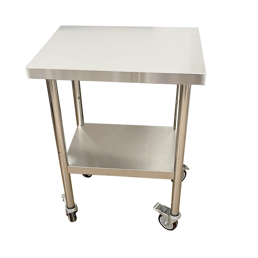 Fierywater Commercial Worktables for Prep 24 x 18 Inches with Caster Wheels,Commercial Heavy Duty Stainless Steel Table with Undershelf for Home,Hotel Kitchen and Restaurant