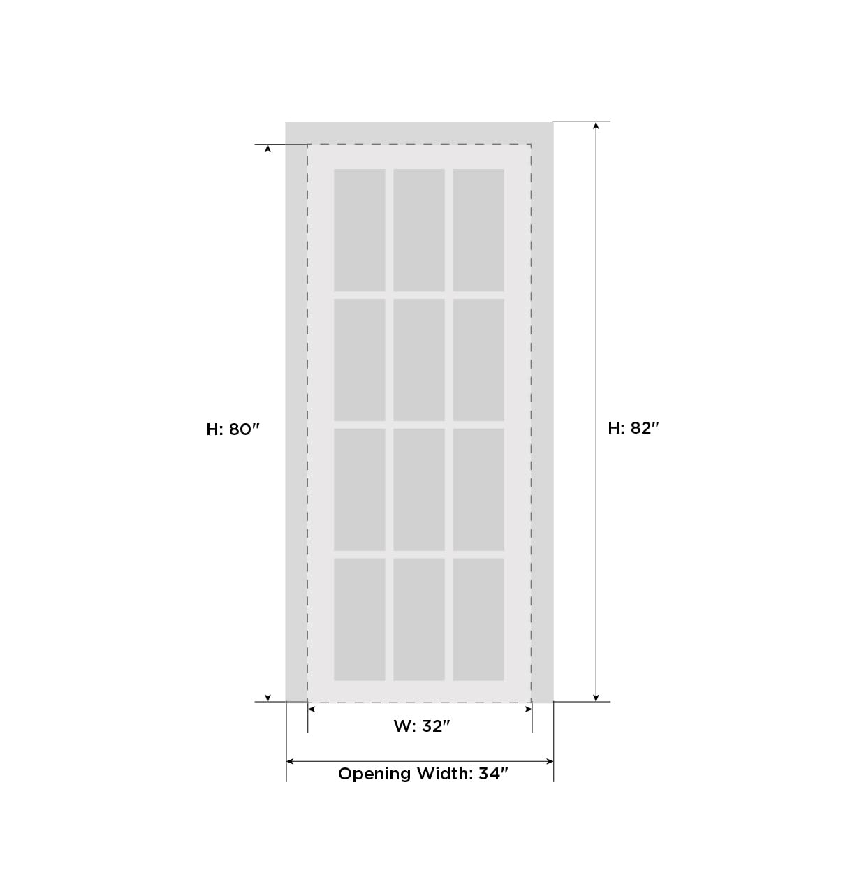SARTODOORS Solid French Door Frosted Glass 12 Lites 32x80 inches | Felicia 3312 Matte White | Single Regural Panel Frame Trims Handle | Bathroom Bedroom Sturdy Doors