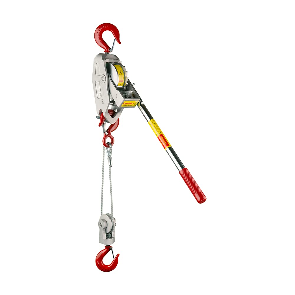 Lug-All 3000-10 Industrial-Grade Cable Come Along Ratchet Winch Hoist Featuring Double or Single Line Lift Capabilities With 1 1/2 Ton Capacity