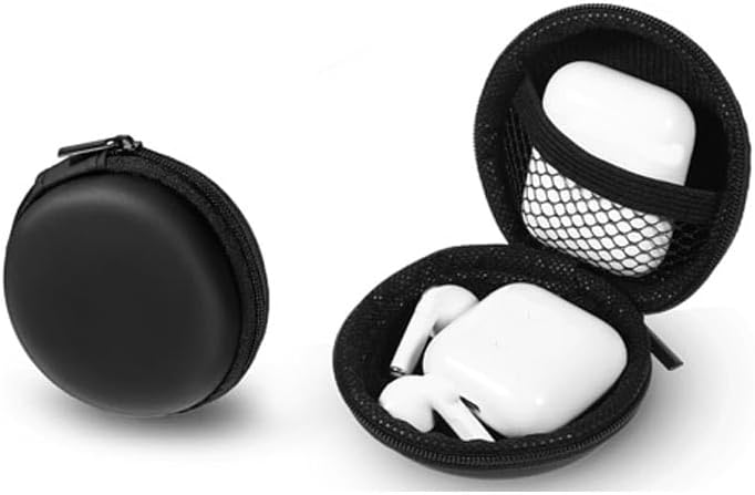 Tangseajiao 1 Pc Black Mini-Portable Hard Shell Earbuds Case, Round Earphone Carrying Case Storage Bag, Hard EVA