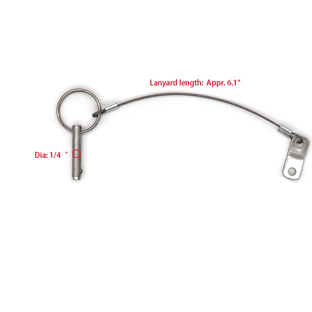 VTurboWay 4 Pack Quick Release Pin 1/4" Diameter w/Lanyard Prevents Loss, Full 316 Stainless Steel, Bimini Top Pin, Marine Hardware, All Parts are Made of 316 Stainless Steel