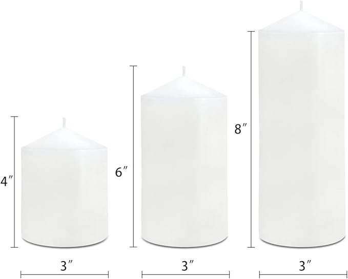 Pillar Candles 3 x 4, 6, and 8 inches, Large Handmade Candles Set of 3, Decorative Candles for Wedding, Home Decoration, Dinner, Church, Multiple Colors Available