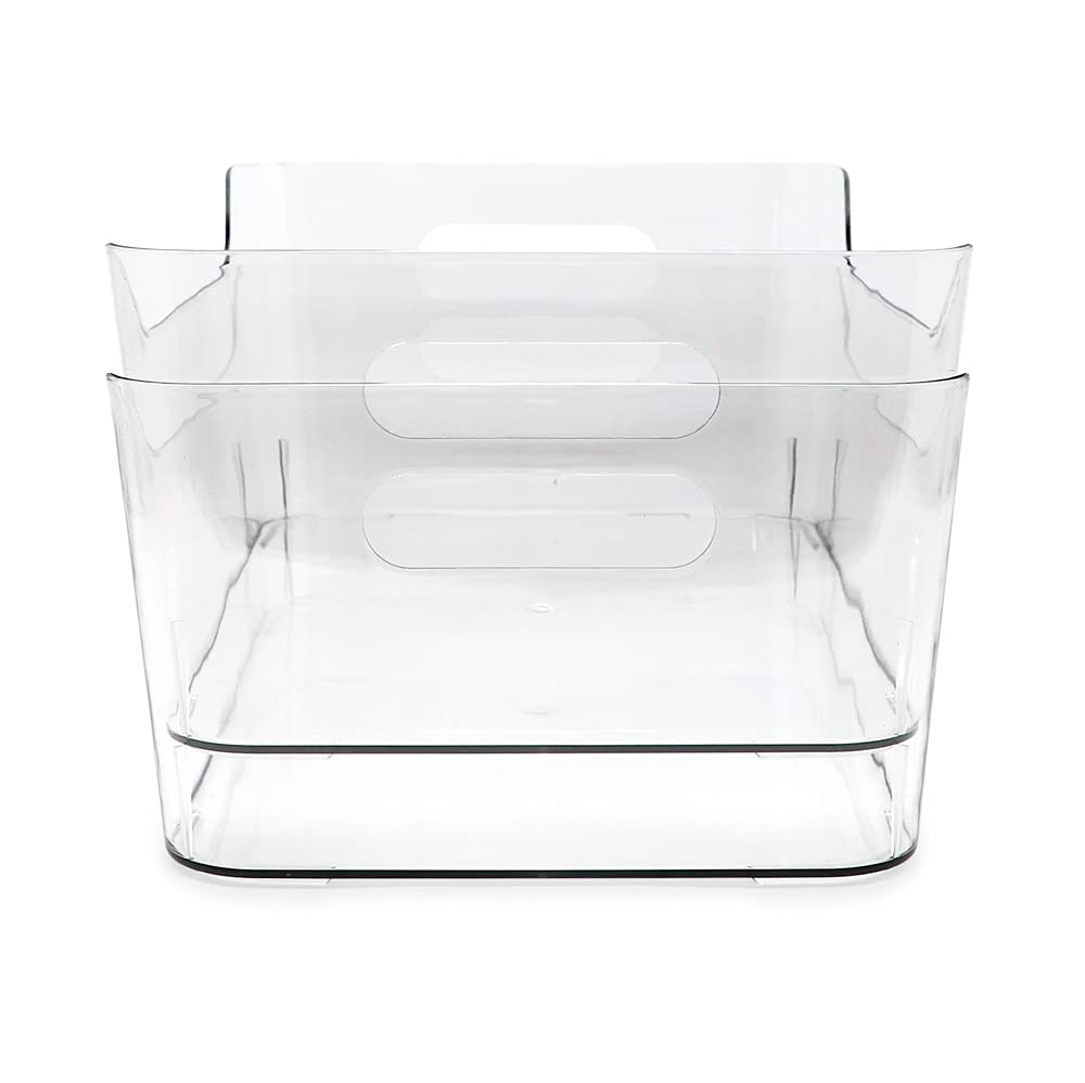 Isaac Jacobs 2-Pack Large Clear Storage Bins (13.5” x 10” x 6”) w/Handles, Plastic Box Set, Home, Office, Fridge, Freezer, Kitchen, Pantry Organization Container, BPA-Free/Food Safe (Large, 2 Pack)