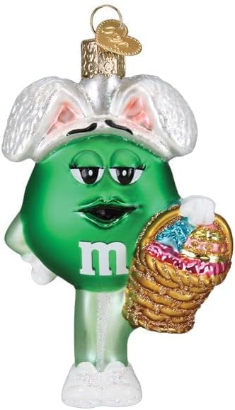 Old World Christmas M&M's Green Easter Glass Blown Ornament for Christmas Tree, Handcrafted Holiday Decoration, M&Ms Collection