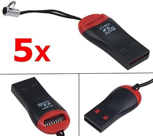 VizGiz 5 Pack Micro SD Card Reader with Tether Pocket SDXC TF Card Reader Micro SD Card to USB Adapter for Camera