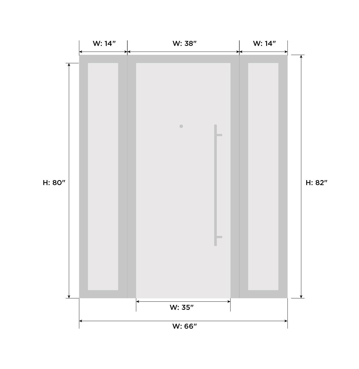 VDOMDOORS Front Exterior Prehung Metal-Plastic Door Frosted Glass | Manux 8112 Matte Black | 2 Side Sidelite Transoms | Residential Doors Entrance Patio Garage 64 x 80 (W14+36+14 x H80) Right-Inswing