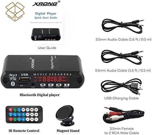 XRONG Radio,MP3 4-Digital 3.5mm Bluetooth Audio Receiver FM Digital Player,LED Display,SD Card/USB Playback Audio