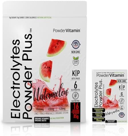 Electrolytes Powder Plus, Keto, Watermelon, Sugar Free, Pink Himalayan Salt, 1000mg Potassium, 120mg Calcium, 120mg Magnesium, Non-GMO, Zero Calories, (16 Hydration Packets)