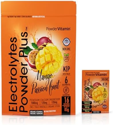 Electrolytes Powder Plus, Keto, Mango Passionfruit, Sugar Free, Pink Himalayan Salt, 1000mg Potassium, 120mg Calcium, 120mg Magnesium, Non-GMO, Zero Calories, (16 Hydration Packets)