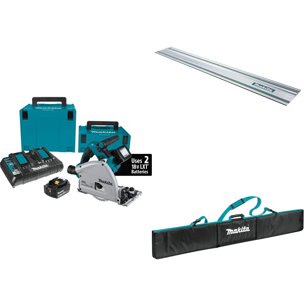 Makita XPS01PTJ 36V (18V X2) LXT Brushless 6-1/2" Plunge Circular Saw Kit (5.0Ah), 55" Guide Rail & Premium Padded Protective Bag