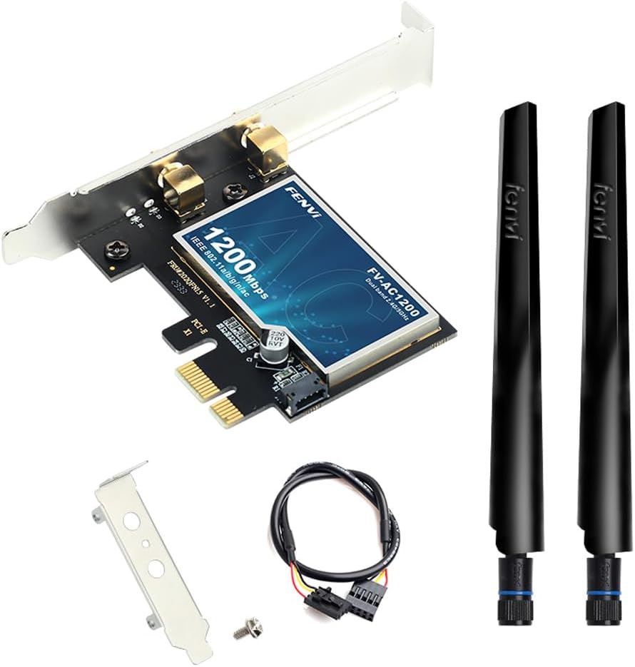 F FENVI AC1200 2.4GHz 5GHz 4.0, 11/10/8/7 FENVI Wireless WiFi PCIe Card for Desktop PC, Dual Band & with Bluetooth Low