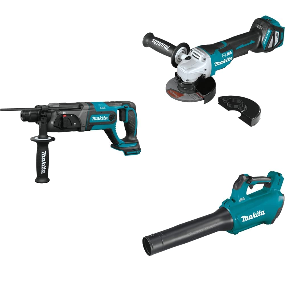 Makita 18V LXT Li-Ion Rotary Hammer, SDS-PLUS Bits, Brushless Paddle Switch Cut-Off/Angle Grinder With Electric Brake, and BL Blower - Tools Only