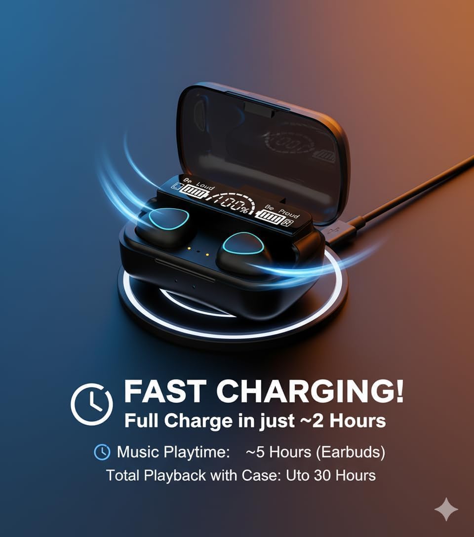 DCBCODGAL 5.3 30H MWRPCRDN Wireless Earbuds, Bluetooth Ear Buds LED Power Display Headphones Playtime Stereo Earbuds