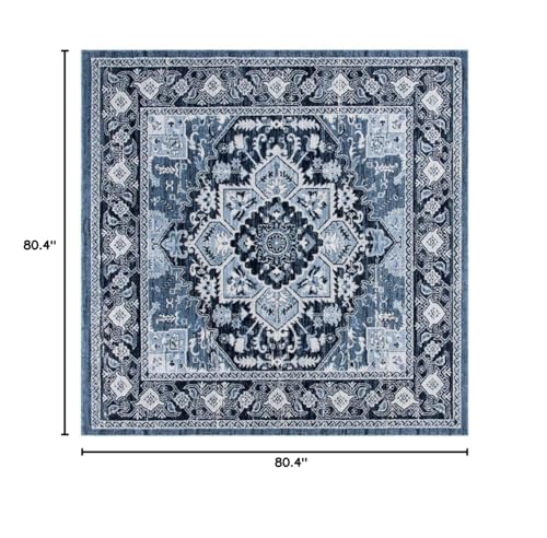 SAFAVIEH Charleston Collection Area Rug - 6'7" Square, Navy & Blue, Oriental Medallion Design, Non-Shedding & Easy Care, Ideal for High Traffic Areas in Living Room, Bedroom (CHL431N)
