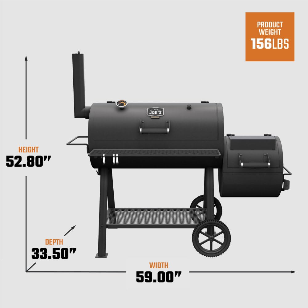 Oklahoma Joe's Highland Offset Charcoal Smoker and Grill with 900 sq. in. Cooking Area in Black