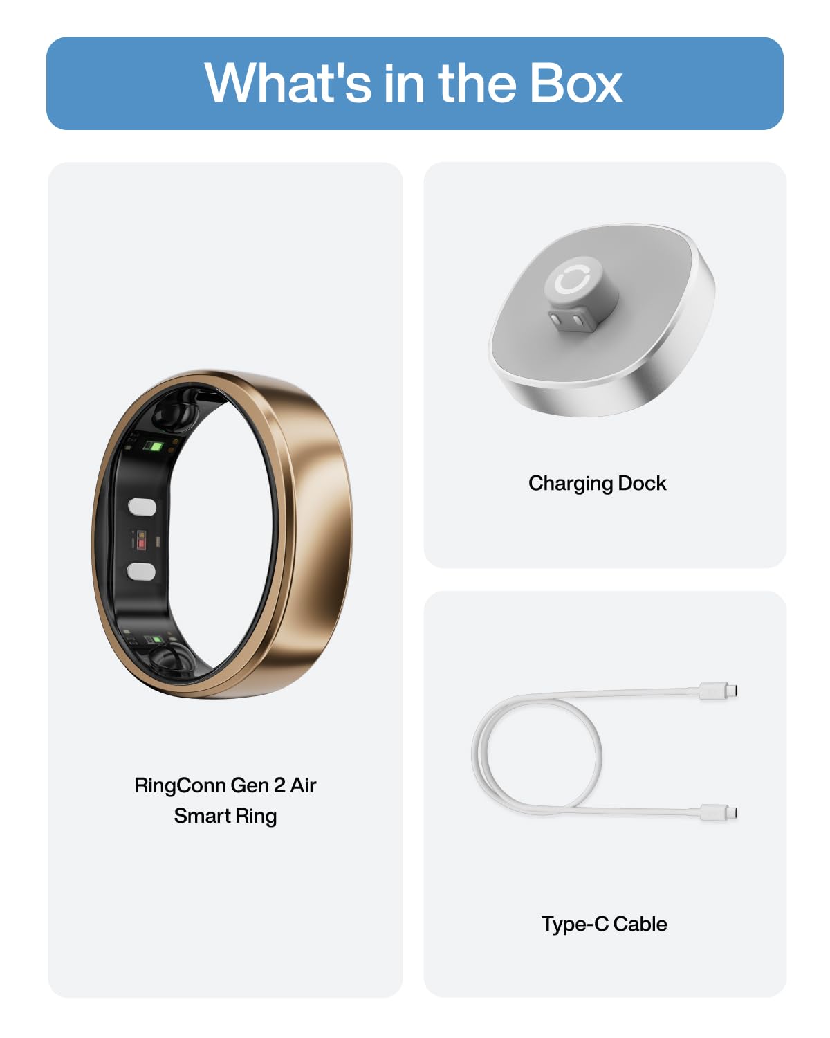 RingConn Gen 2 Air, Ultra-Thin AI Smart Ring, 10-Day Battery Life, Fitness/Sleep/Stress/HR Tracker for Women&Men, No App Fee for Standard Features, iOS & Android Compatible (Size 8, Dune Gold)