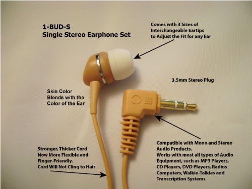 Scan Sound, Inc. 1-Bud 3.5mm MP3 Single-Ear Stereo Earphone w/ Plug and Soft Rubber eartip for Players, Tablets, Mobile