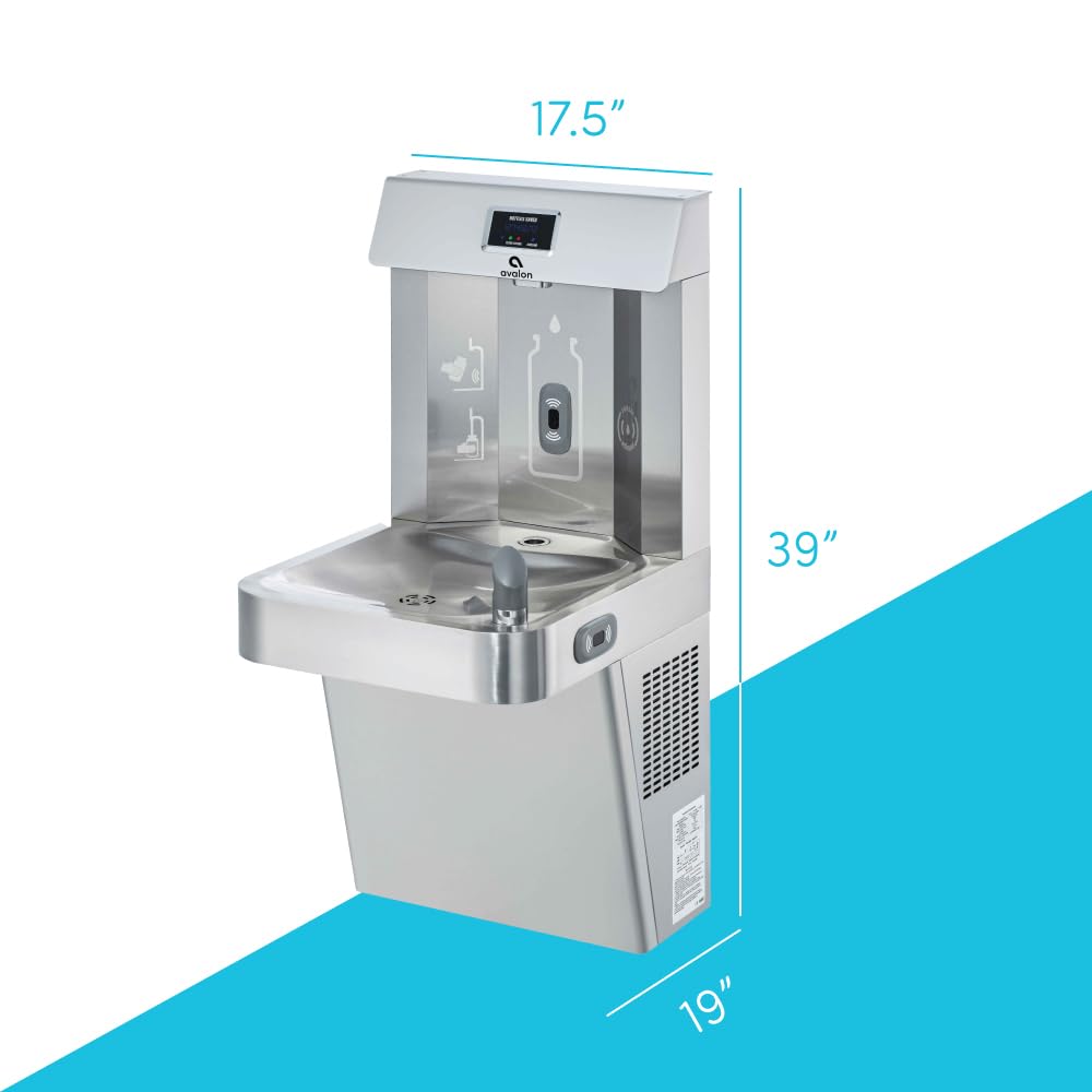 Avalon Wall Mounted Water Fountain with Bottle Filling Station, High Capacity Cooling, Sensor Dispensing, Self Cleaning, Digital Bottle Counter Display, Dual Filtration, ADA Compliant