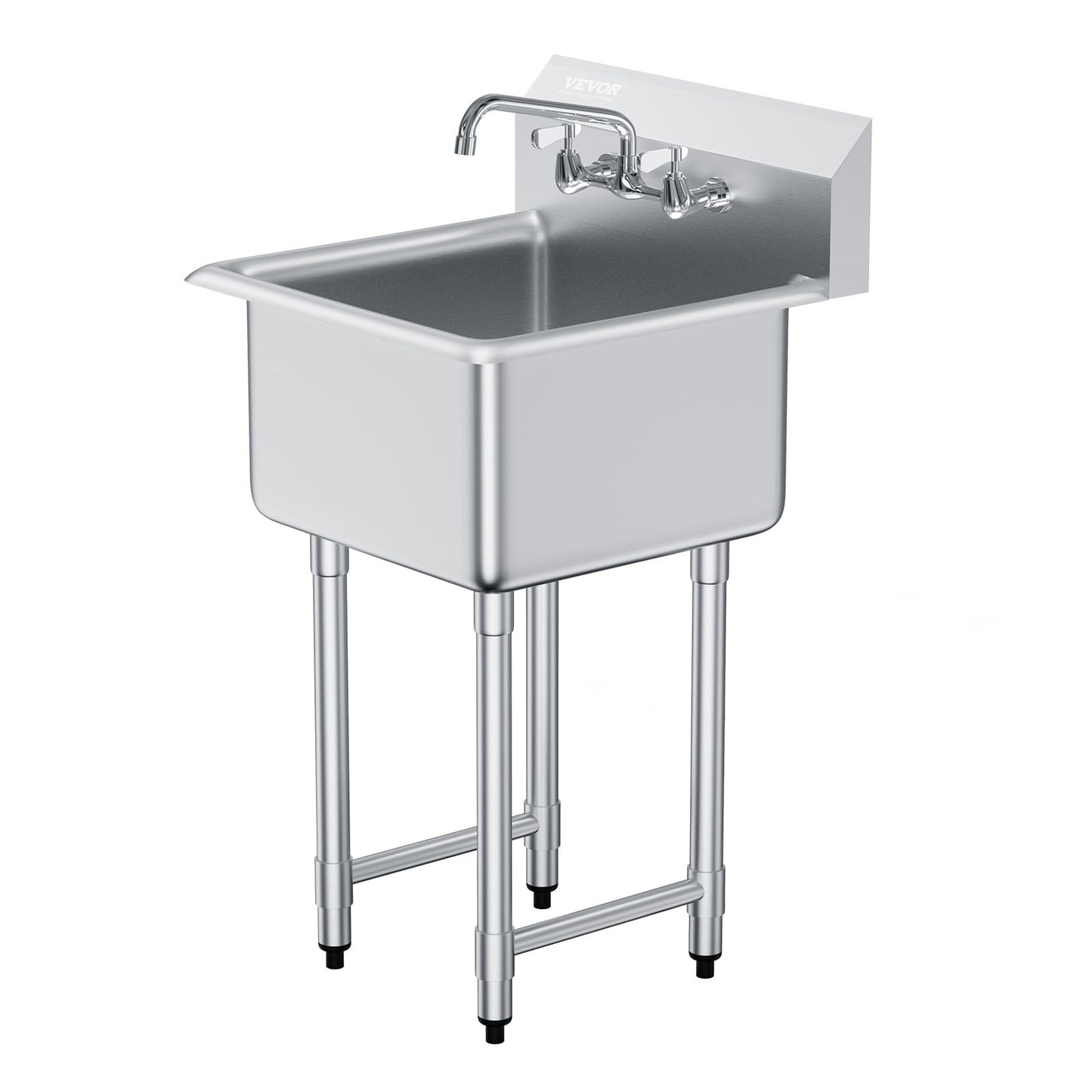 VEVOR Stainless Steel Prep & Utility Sink, 1 Compartment Free Standing Small Sink Include Faucet & legs, 21"x18" Commercial Single Bowl Sinks for Garage, Restaurant, Kitchen, Laundry