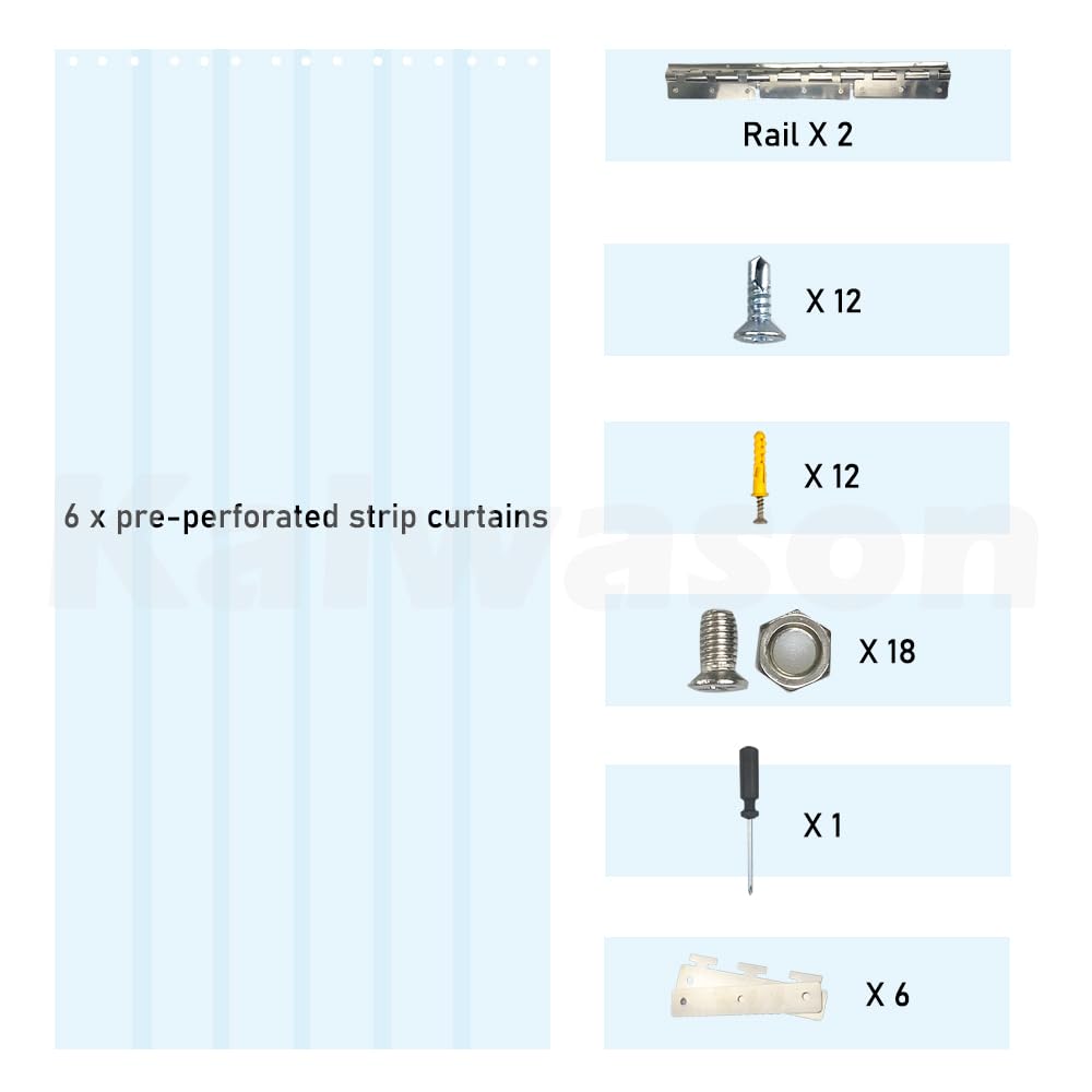kalwason 36“ X 84“ Plastic Vinyl Strip Door Curtain Kit with Hardware – Clear Smooth PVC Strip Curtain for Doorways, Single 7" Wide x .078“ for Entry to Workshop, Barn, Shed, Garage