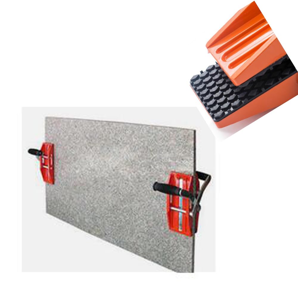2-Pack Heavy Duty Granite Lifting Clamps - 800 lbs Load Capacity, Double-Handed Stone Panel Lifters with Rubber-Lined Jaws for Safe Handling of Marble, Glass, Plywood, Slabs & Countertops