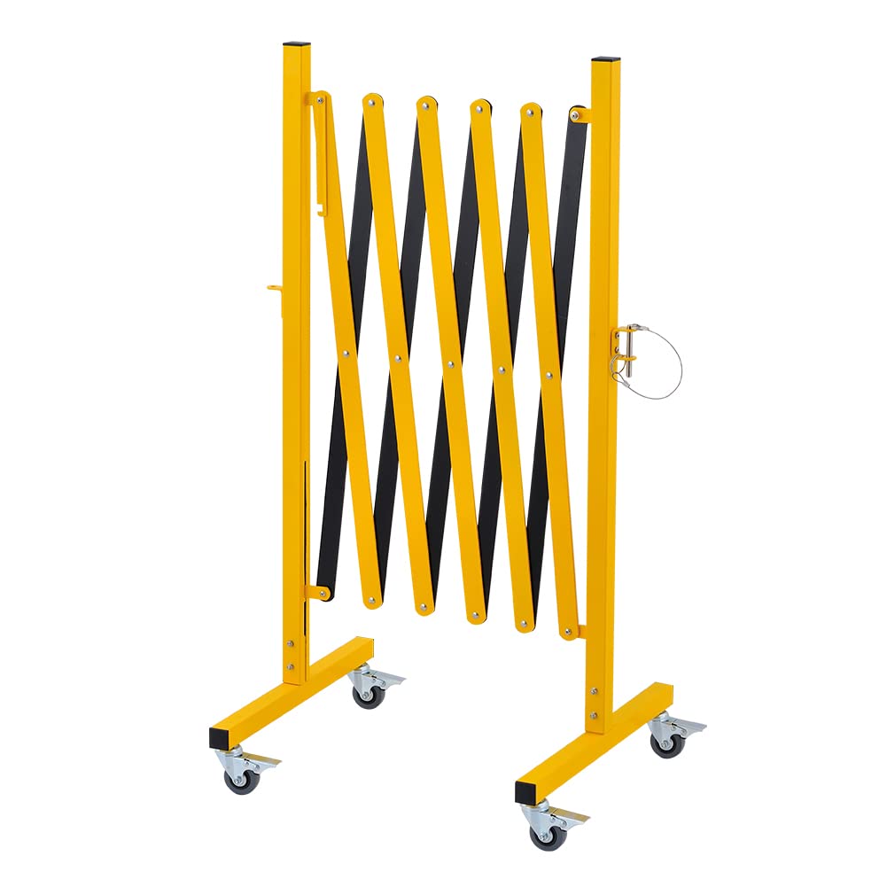 GYMTIME Easily Assembled Expandable Metal Barricade, 8 Feet, Portable Safety Barrier with Casters, Flexible Fence Mobile Barrier Gate, Adjustable Traffic Fence