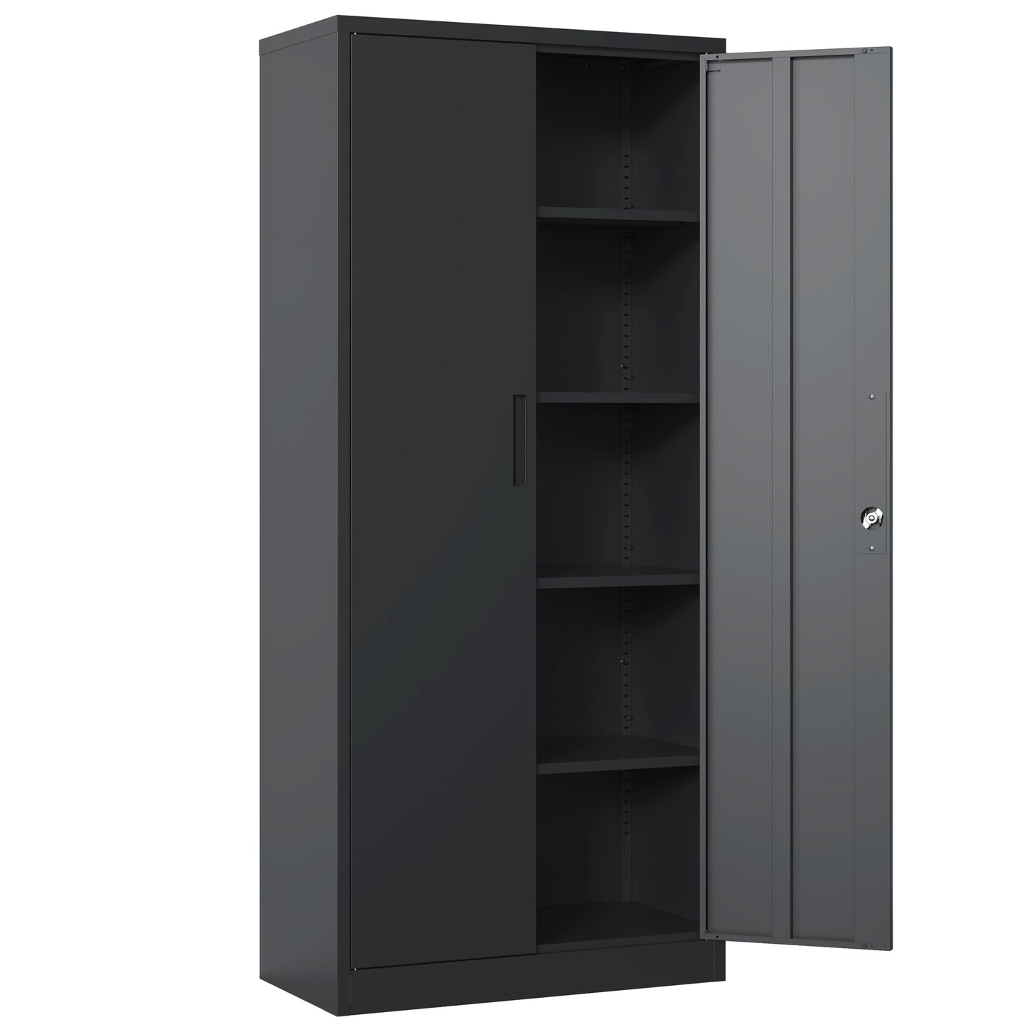 SAWJEC Metal Garage Storage Cabinet with Lock, 71" Tall Heavy Duty Cabinet for Garage Workshop Home Office, Steel Locking Storage with 4 Adjustable Shelves, Black, 15.7" D x 31.5" W x 70.9" H