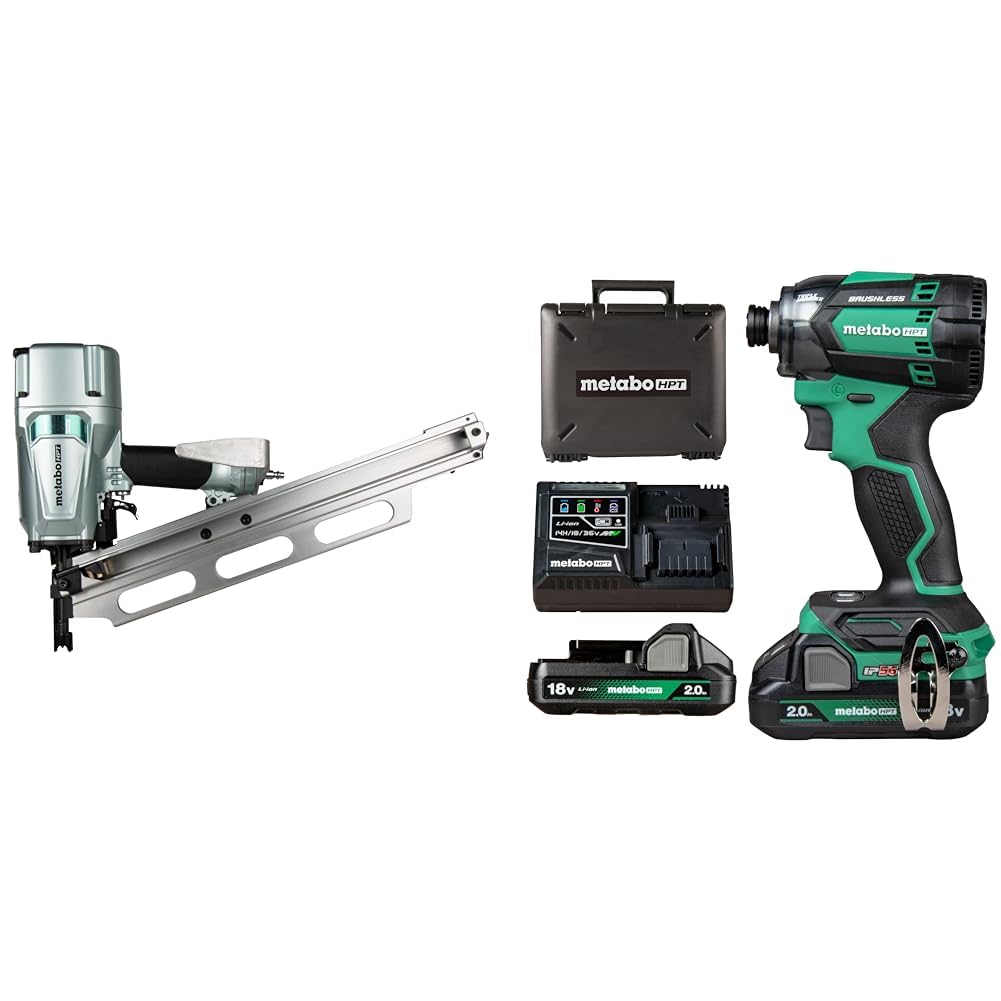 Bundle of Metabo HPT Framing Nailer | NR83A5(S1) + Metabo HPT 18V MultiVolt™ Cordless Triple Hammer BOLT Impact Driver Kit | WH18DC