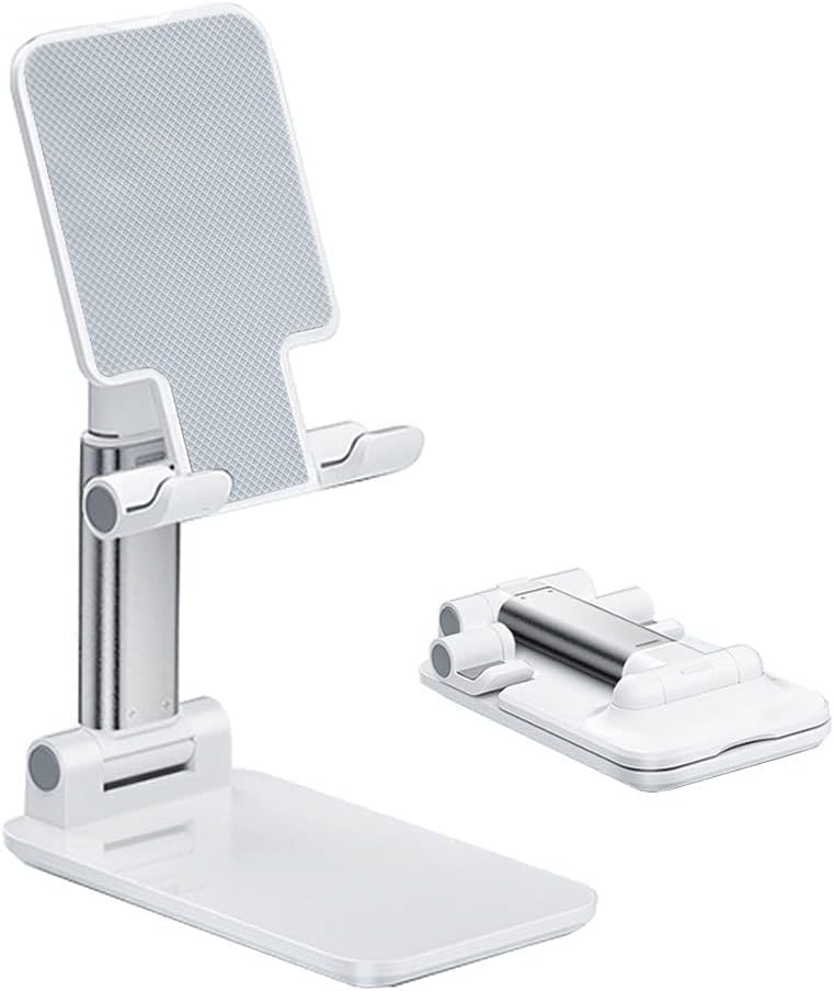 Generic 17 16 15 14 13 12 11 (1 Pack,White) Adjustable Cell Phone Stand, Folding Desktop Cellphone Stand with Anti-Slip