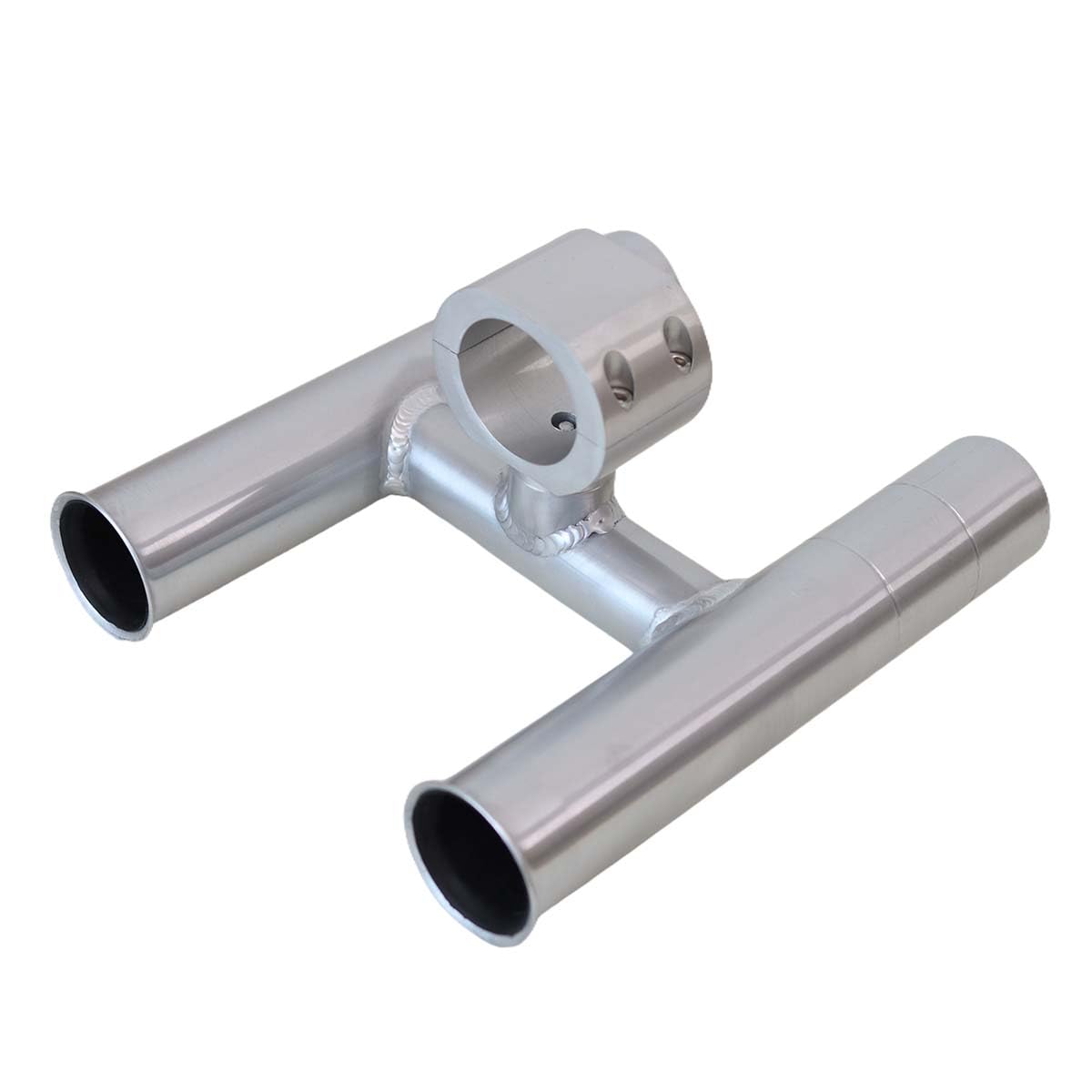 T-Top fishing Rod Holder Twin Aluminum clamp-on fit 1-1/2",1-7/8",2" inch horizontal or vertical fishing tower/leaning post/rail white black anodized (Silver Anodized)