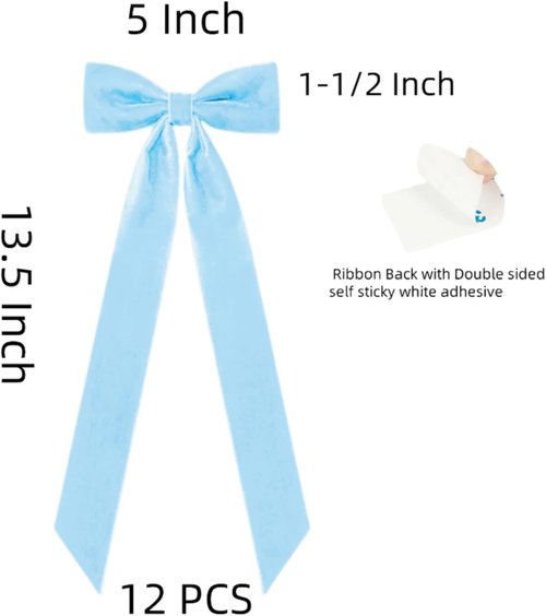 Meseey Baby Blue Candlestick Holders - 12 Pcs Decorative Velvet Bows | 5x13.5 Inch for Events & Centerpieces