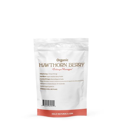 Halo Naturals Organic Hawthorn Berry Powder, 4 Ounces (Crataegus monogyna) USDA Certified | Resealable Pouch| Packaged in The USA