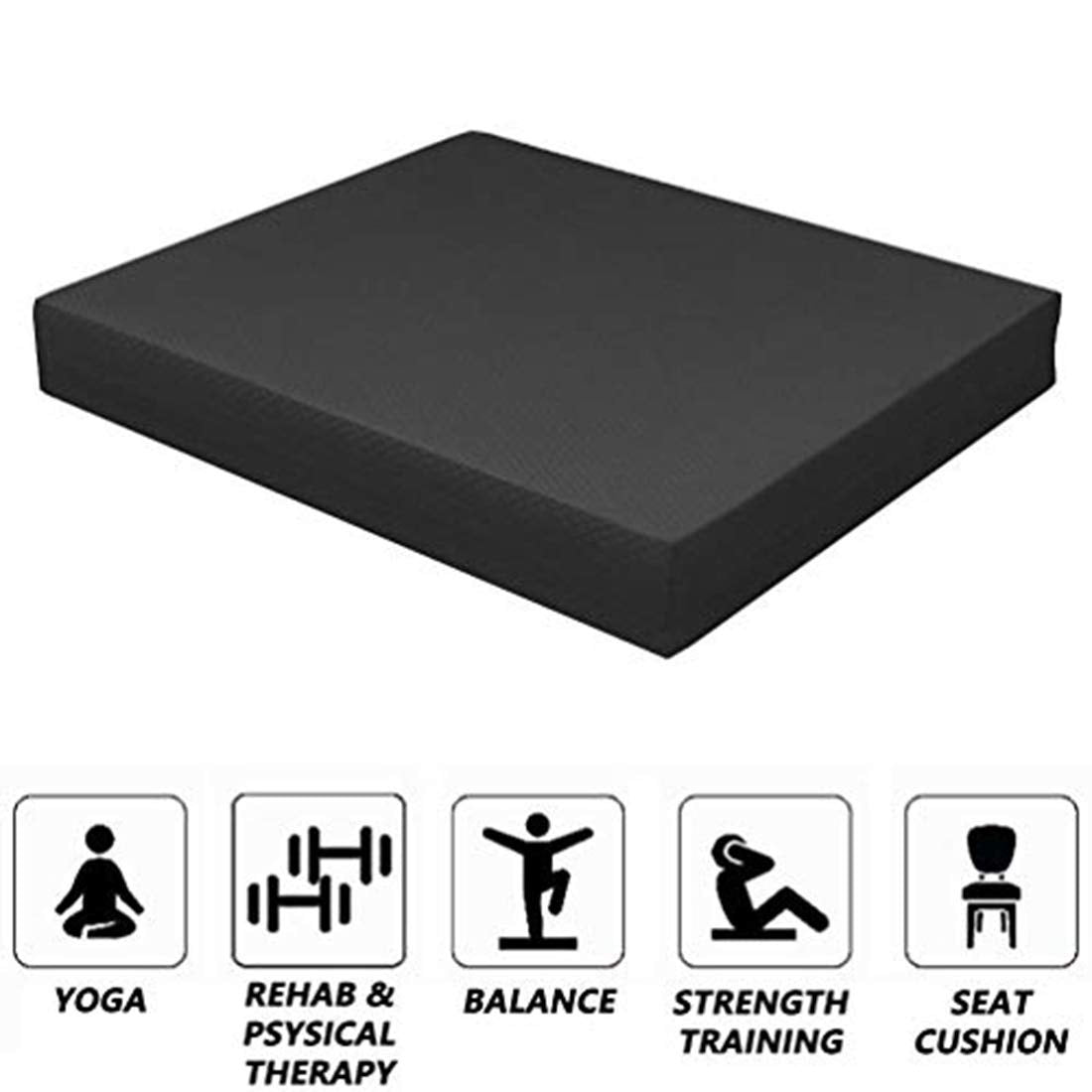 Strainho Non-Slip Balance Foam Pad,Gym Exercise Mat for Physical Therapy, Stability Workout, Knee and Ankle Exercise, Strength Training, Rehab - Chair Cushion for Adults, Kids, and Travel(Black)