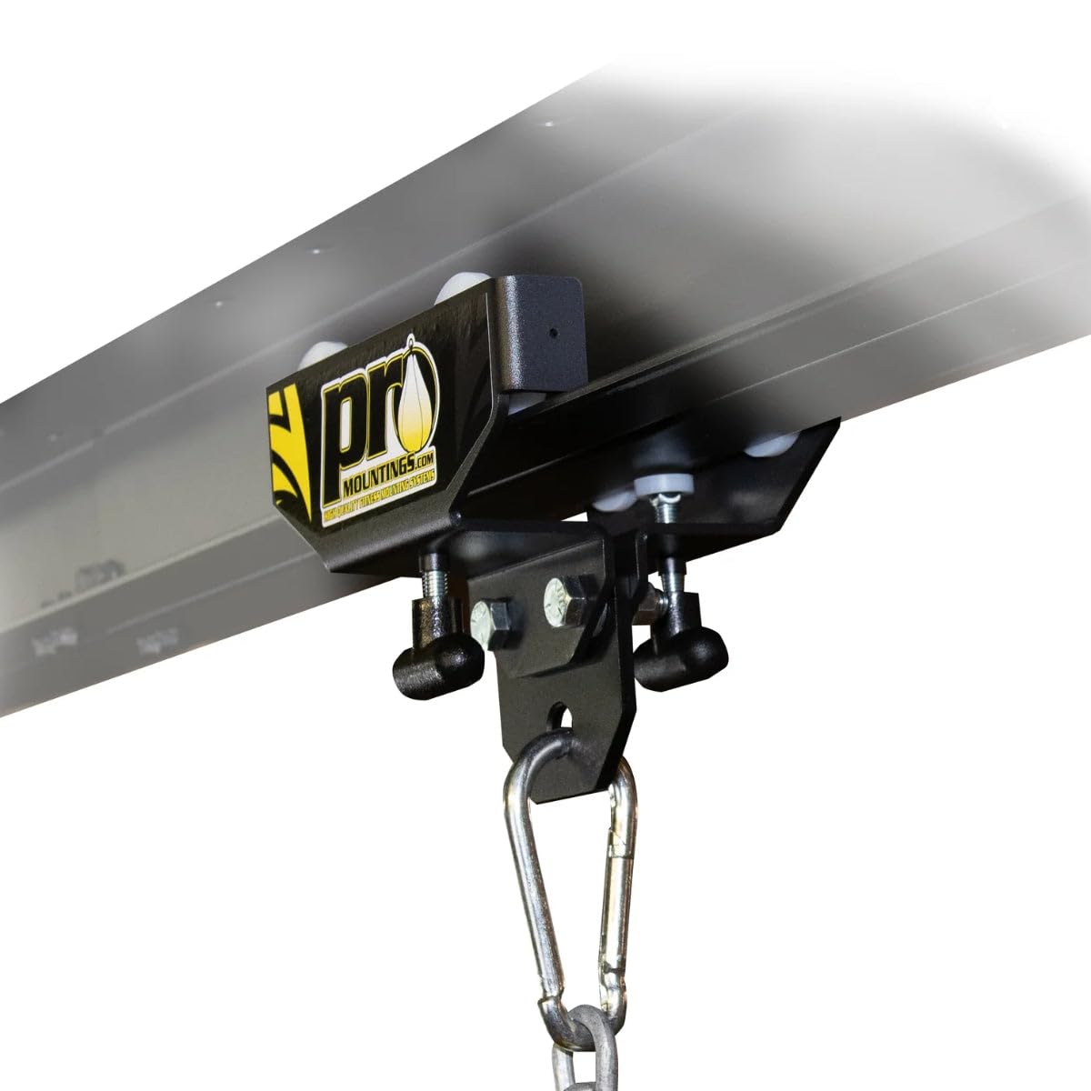 Pro Mountings - Professional Roller Mount Track for Heavy Bags, and Martial Arts Bags | 8 Feet Long (2 4 Foot Connectable Sections) + IB-110R Roller Mount Combo Kit for I Beams or Drywall Mounting