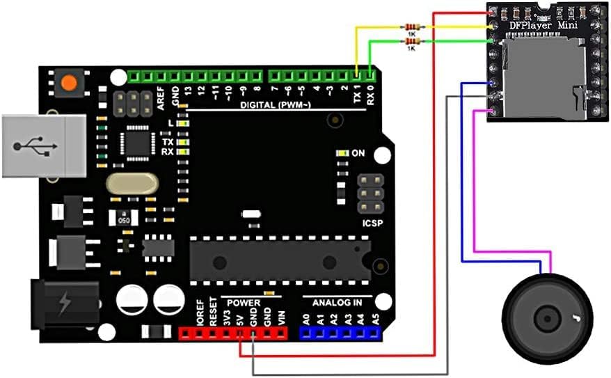 ALMOCN 2PCS YX5200 MP3 4PCS 2W 8Ohm MP3 DFPlayer Mini Player Audio Module + Round Micro Speaker Voice Decode Board