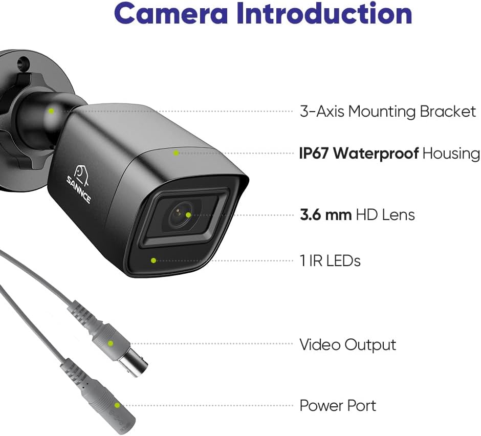 SANNCE 2MP 1080P 66ft IP67 Security Camera - TVI High Clarity Bullet Camera Up to Night Vision with IR LEDs Waterproof