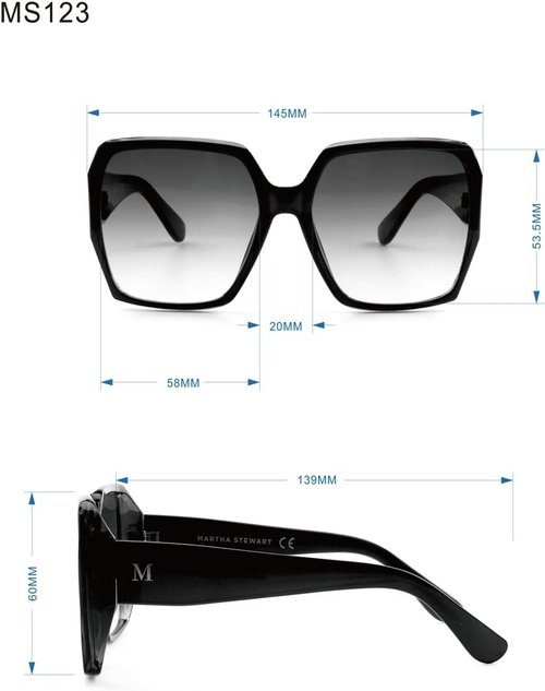 Martha Stewart Women's UV400 Square Sunglasses - Timeless 58mm Protective Shades for Her