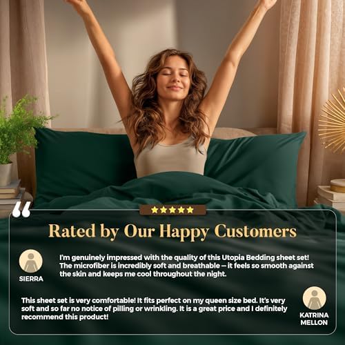 Utopia Bedding Queen Size Sheet Set - Soft, Breathable Microfiber | 4-Piece Emerald Green Bedding Set