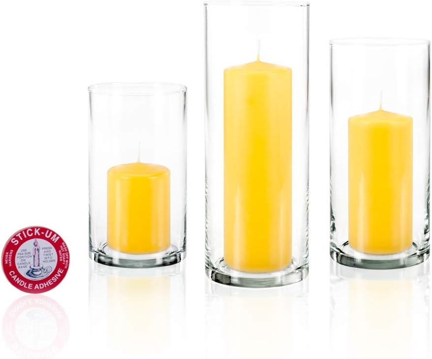 yummi Set of 12 Slim Pillars and Cylinder Vases - Bright Yellow