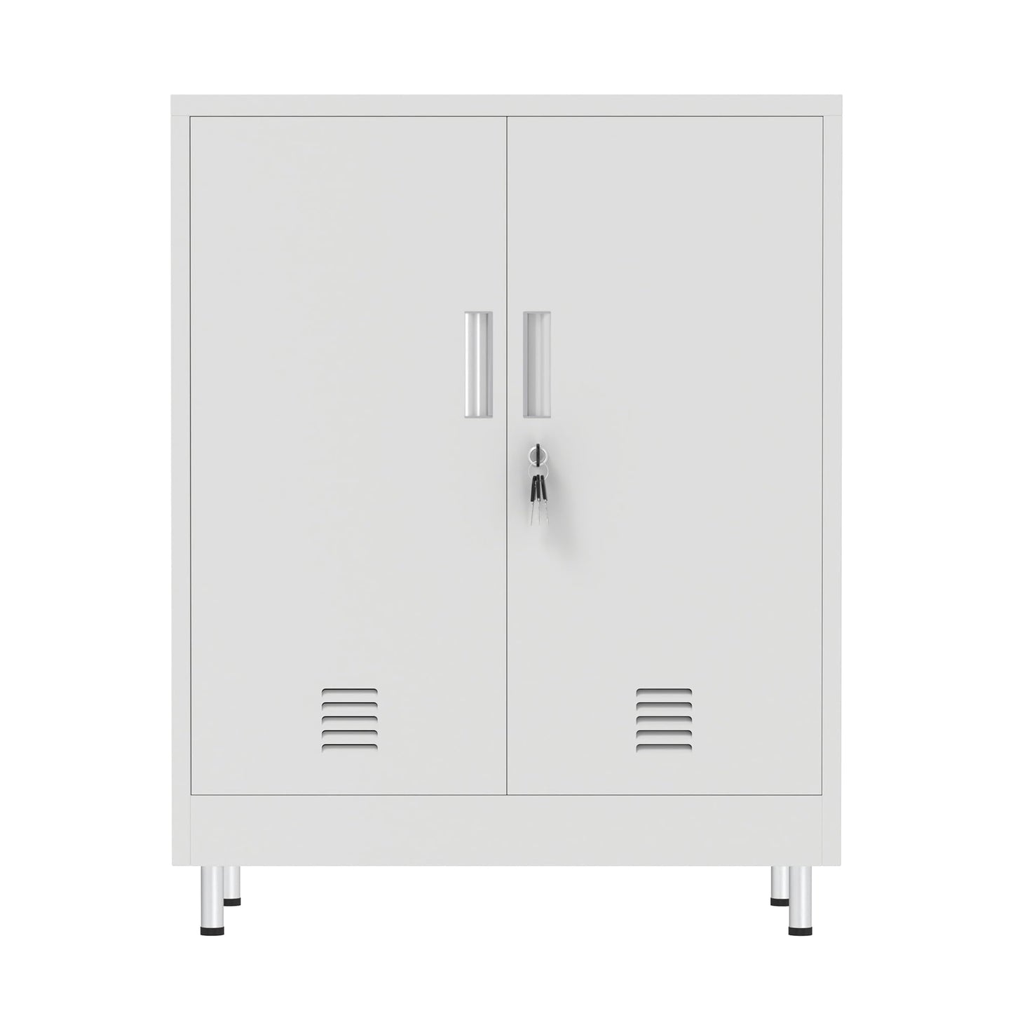 JINGUR Metal Storage Cabinet with Locking Doors and 2 Adjustable Shelves, Lockable Storage Cabinet for Home Office Garage Pantry Living Room (White)