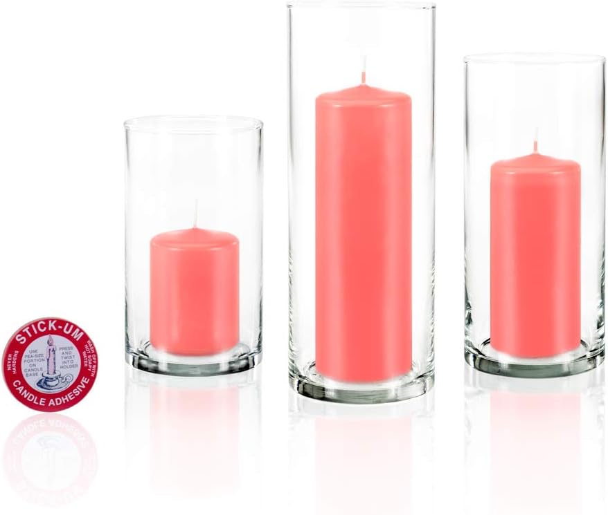 yummi Set of 12 Slim Pillars and Cylinder Vases - Coral
