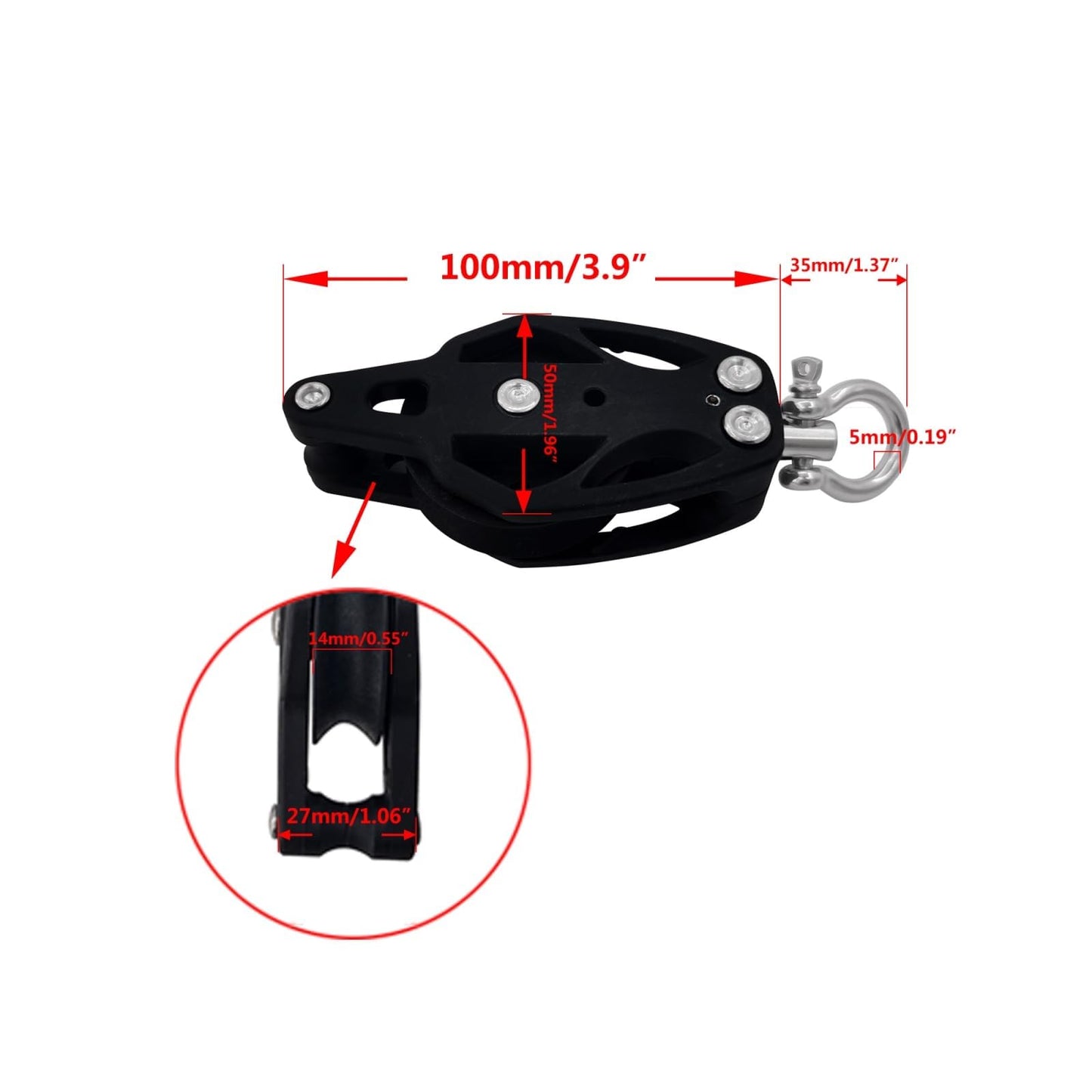 ISURE MARINE Double Pulley Block Stainless Steel Nylon Marine Pulley Block Rope Rope Runner Kayak Pulley Bearing Block Wire Rope Lifting Swivel Hook