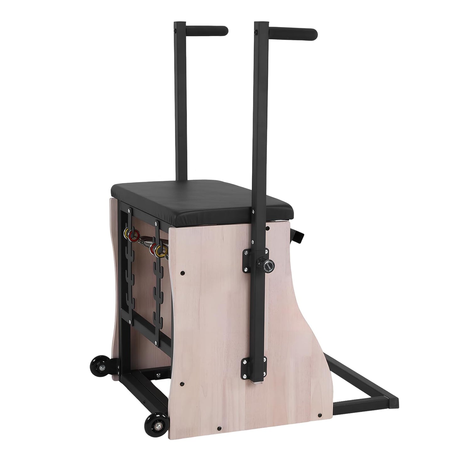 Generic Oak Wood Pilates Chair with 4 Level Handles Split Pedals Adjustable Resistance Studio Quality Pilates Reformer Machine for Home Workouts and Studio Use
