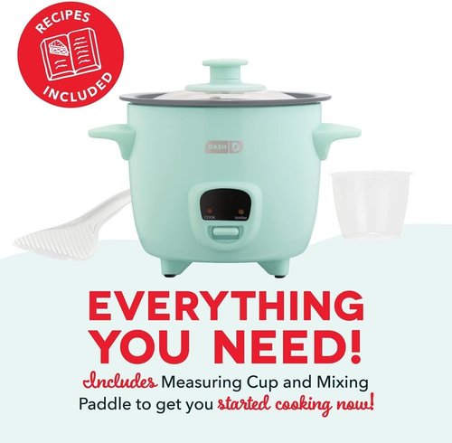 Dash Mini Ceramic Rice Cooker - Compact Single-Serve Cooker with Nonstick Pot & Keep Warm Function - Aqua